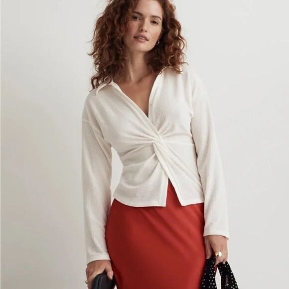 NWT Madewell Twist front Blouse Top Cream Sz L - Picture 2 of 8